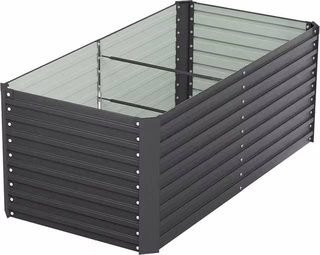 Livingandhome Metal Raised Garden Bed, Black, W: 160 cm, D: 80 cm, H: 60 cm