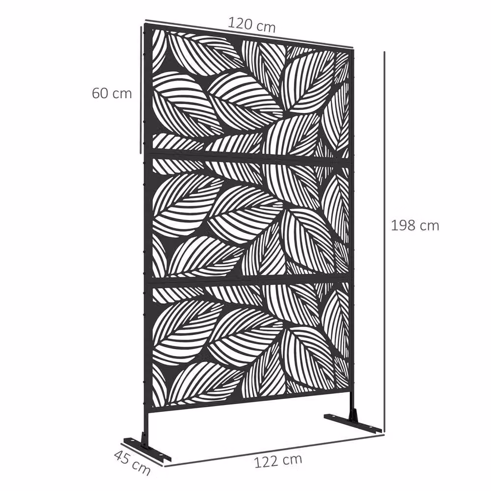NESTLUNE Metal Outdoor Privacy Screen Panel, Black, W: 100 cm, D: 15 cm – 2