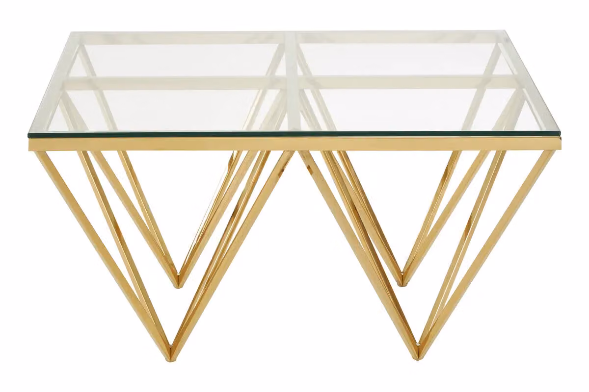 Orsina Modern Square Glass Coffee Table with Gold Metal Spike Legs, W/D/H: 80 x 50 x 42 cm – 2