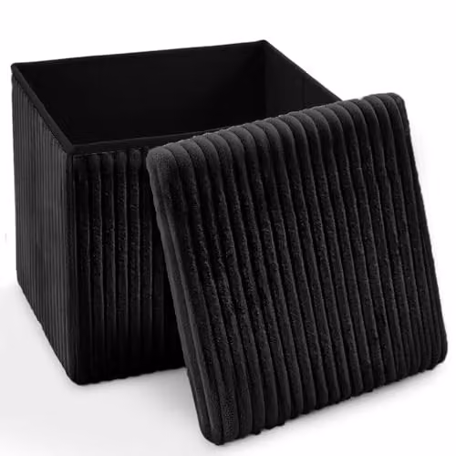 Home Republic Corduroy Ottoman Storage Box in Black, W/D/H: 38 x 38 x 38 cm