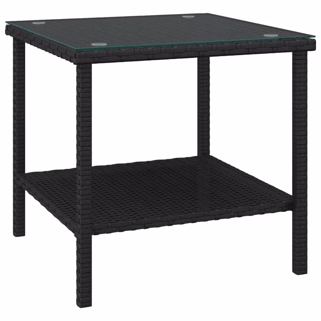 Berkfield Home Black Poly Rattan and Tempered Glass Garden Side Table, W/D/H: 45 x 45 x 45 cm – 2