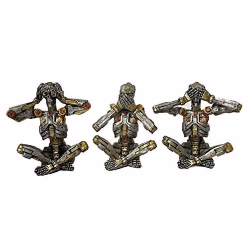 Gifts Direct 2 U Set of 3 Steampunk Skeleton Resin Ornaments in Silver, Gold and Multicolour – 1