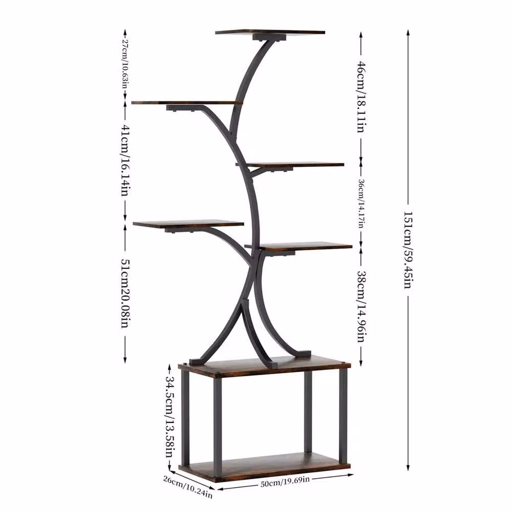 KORVIXA 8 Pot Plant Stand Shelf in Black Metal and MDF – 2