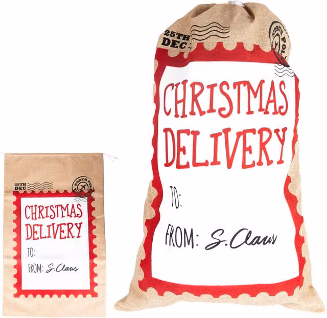 Shatchi White Christmas Gift Sack in Rustic Jute and Paper – 1