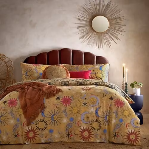 Furn Ethereal Star Reversible Duvet Cover Set in Gold, Pink and Blue, W/D/H: 200 x 220 cm