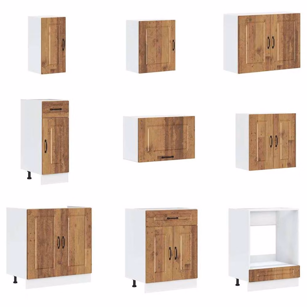Berkfield Home Kalmar 14 Piece Kitchen Cabinet Set in Brown Old Wood Engineered Wood – 3