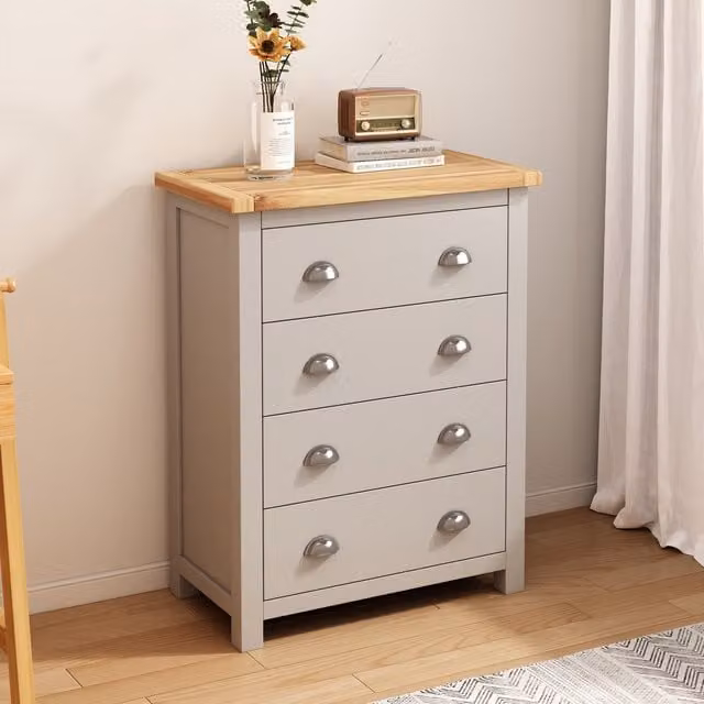 Cabinet Bits Argenta 4 Drawer Petite Chest of Drawers in Light Grey with Chrome Handles