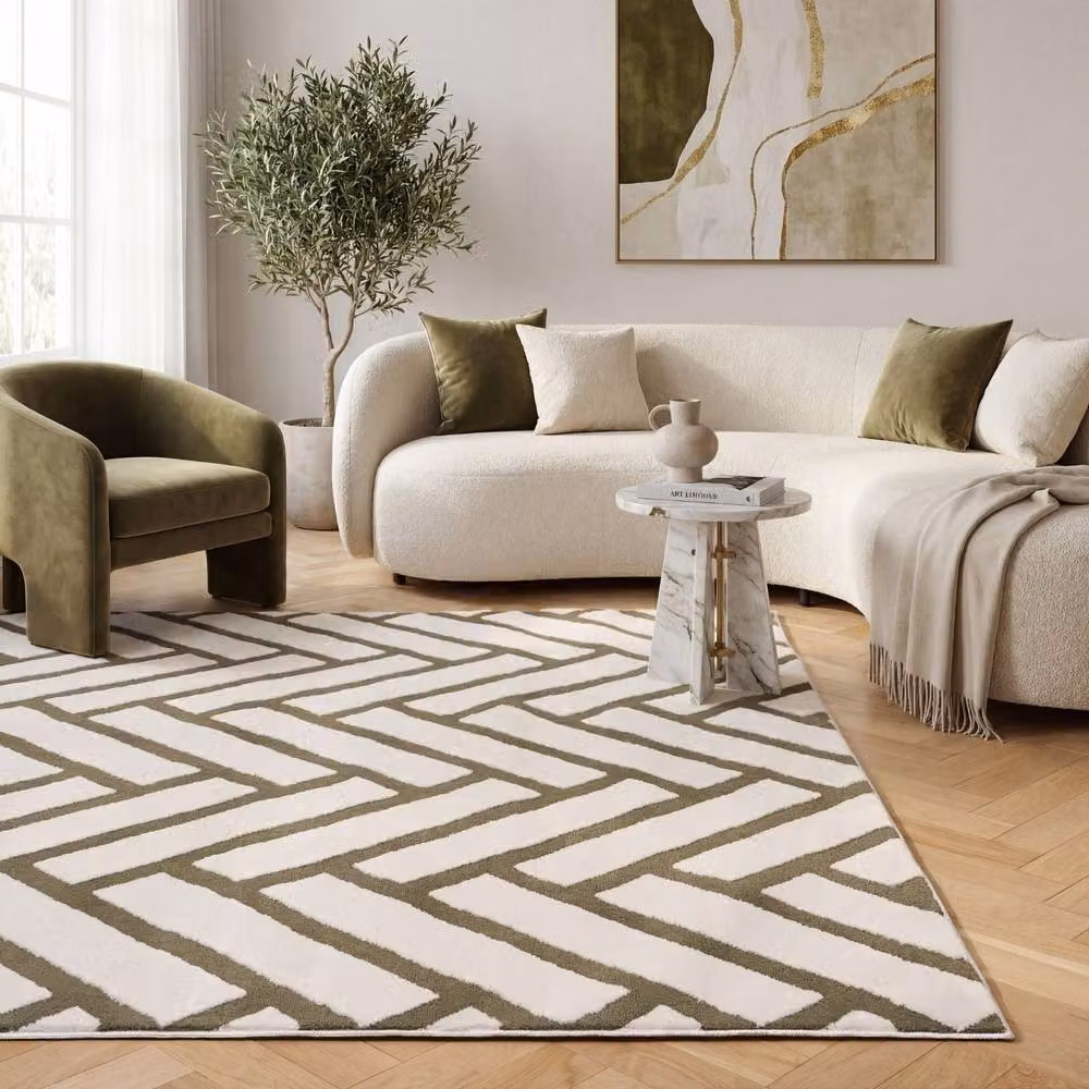 THE RUGS Loft Herringbone Soft Pile Area Rug in Olive Green, W: 80 cm x L: 150 cm – 3