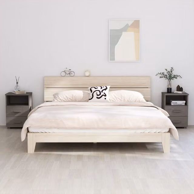 Berkfield Home HAMAR Solid Wood Bedside Cabinets, 2 Pack, Light Grey, W: 40 cm, D: 35 cm, H: 62 cm – 1