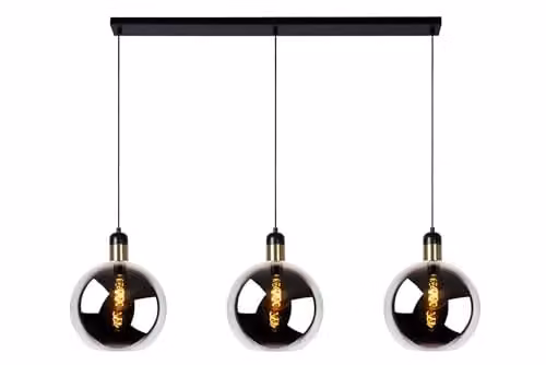Lucide Julius Modern Bar Pendant Light, Dimmable and Height Adjustable, Grey Glass, 3 x E27