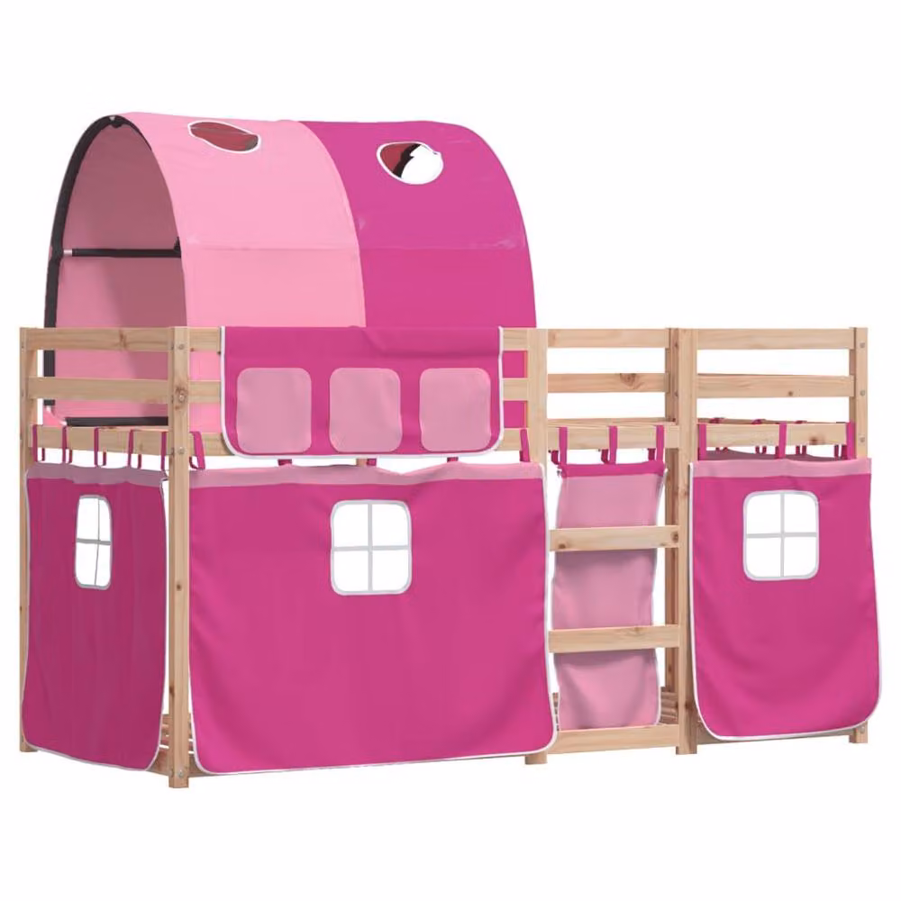 Berkfield Home Pink Solid Wood Pine House Frame Bunk Bed for Children, W/D/H: 90 x 200 cm – 2