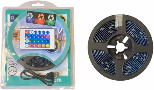 KDMD 5m USB RGB LED Strip Light with IR Remote Control, Waterproof Self-Adhesive Multicolour Accent Lighting in Black – 1