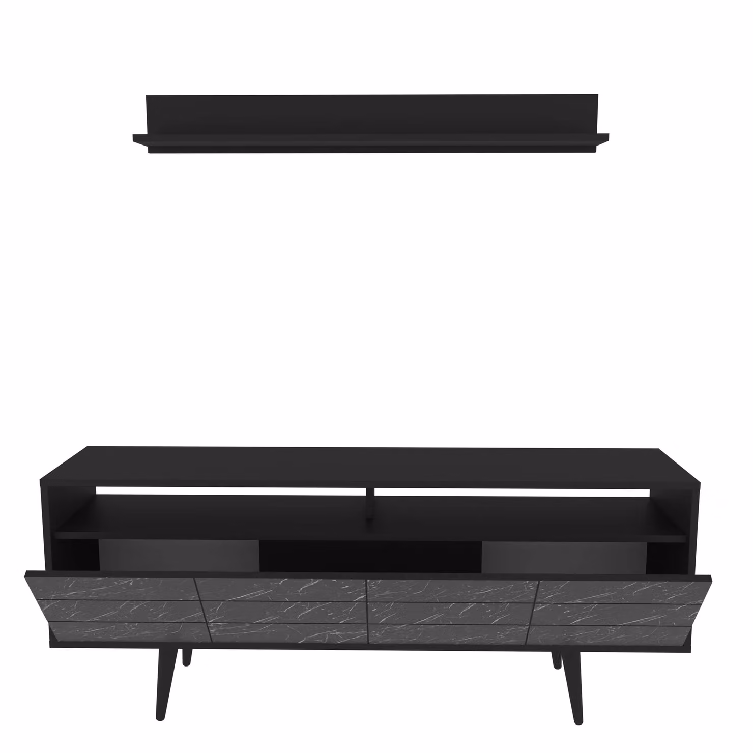Decorotika Ola Black TV Stand Media Console with Wall Shelf, Width: 160 cm – 2