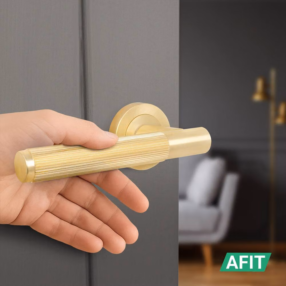 AFIT Satin Brass Internal Lever On Rose Door Handle in Gold – 3