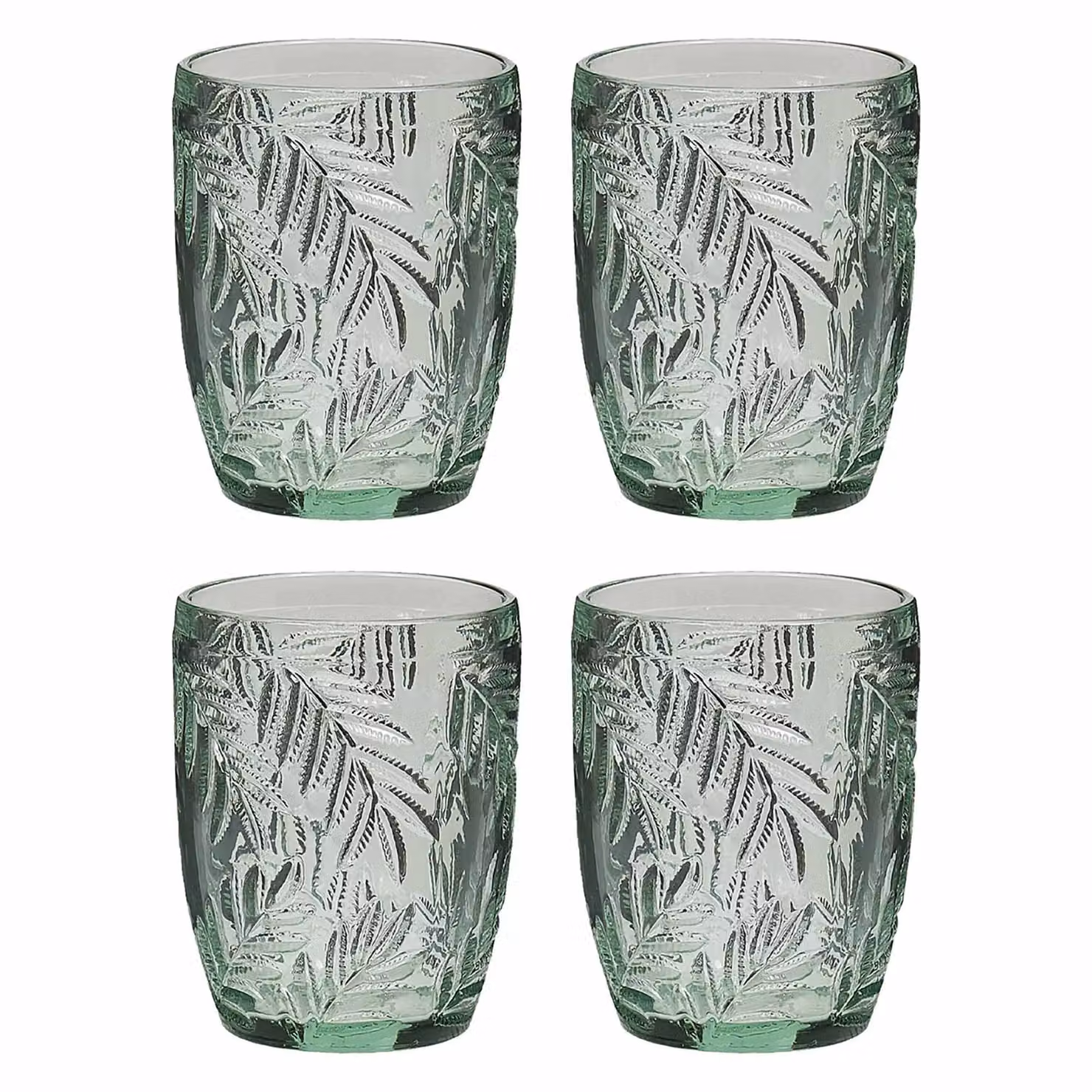 Dibor Set of 4 Laurier Green Embossed Leaf Drinking Glass Tumblers, 320ml per glass – 2