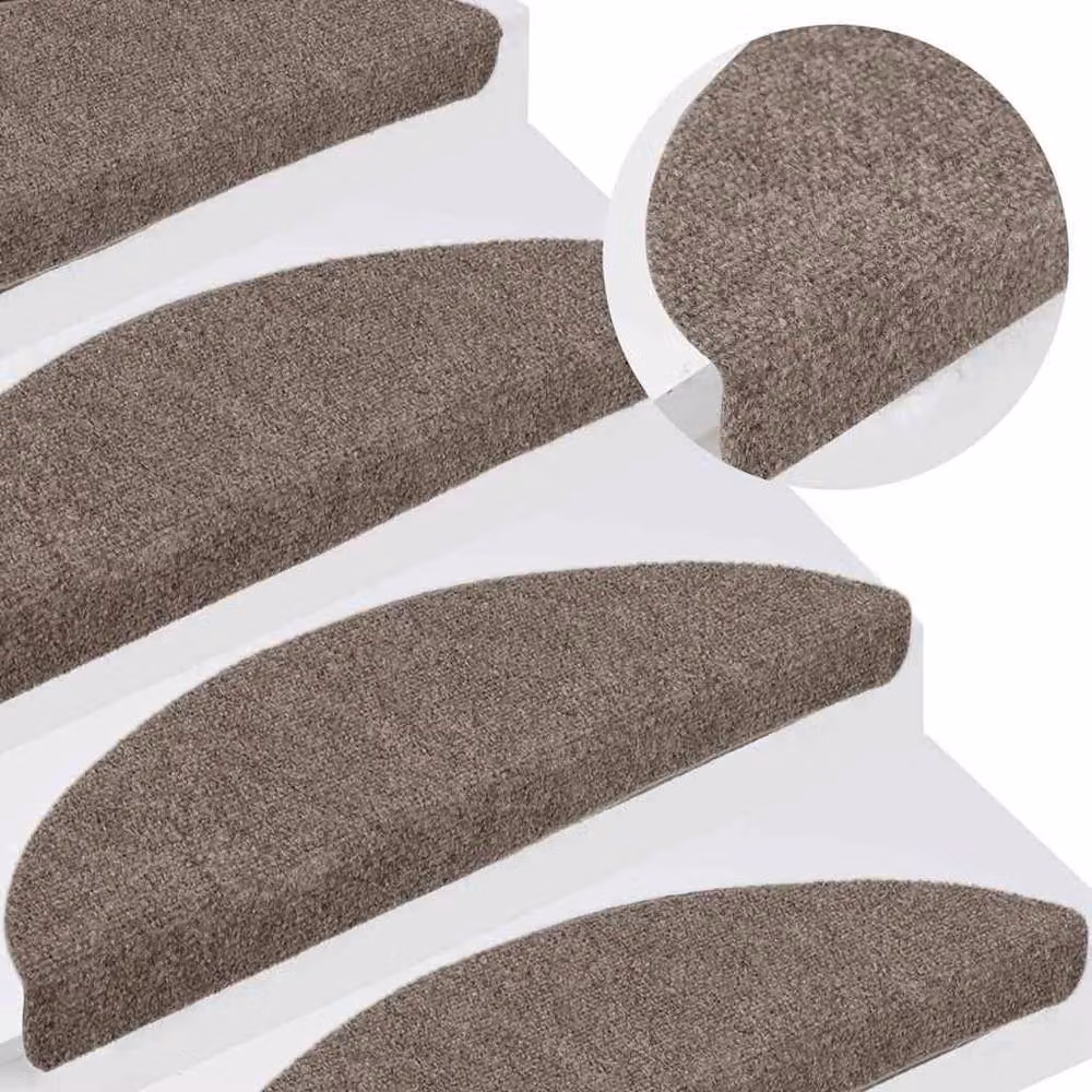 Berkfield Home Self-adhesive Needle Punch Stair Mats, 15 Pieces, Beige/Taupe, W: 56 cm, D: 17 cm, H: 3 cm – 2