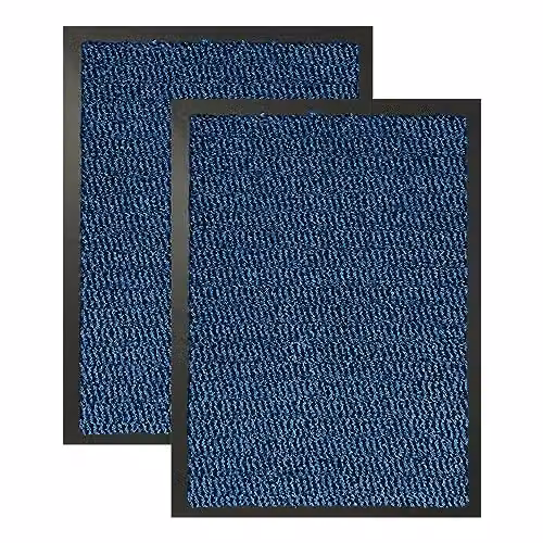 KAV Non-Slip Washable Dirt Trapper Door Mat, Blue, Pack of 2, W: 40 cm, D: 60 cm