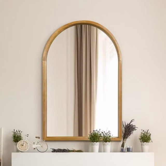 MirrorOutlet The Naturalis Solid Oak Framed Arched Leaner Wall Mirror, Brown, H: 120 cm, W: 80 cm