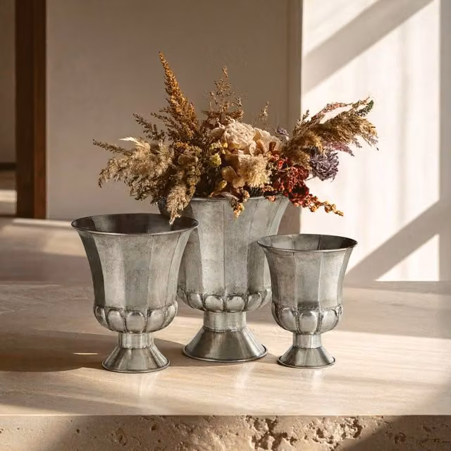 Orsina Reza Set of 3 Antique Silver Metal Tabletop Planters – 2