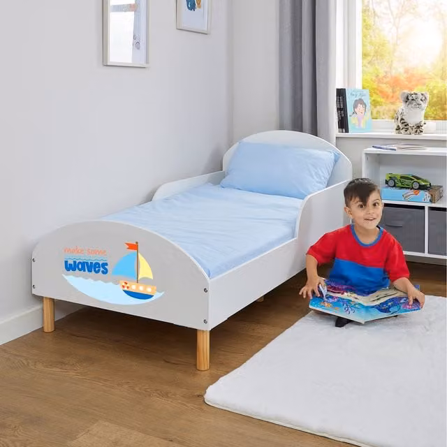 Liberty House Toys Make Some Waves White Solid Wood Toddler Bed for Children