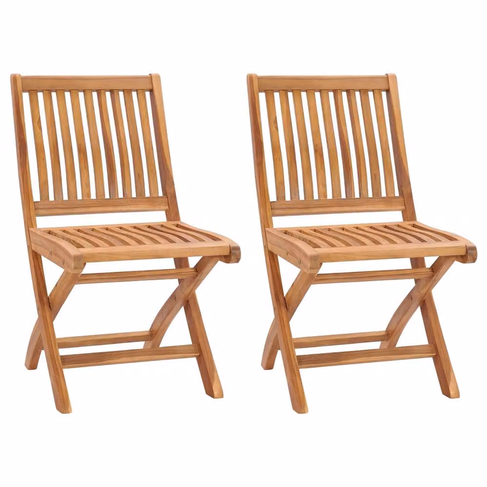 Berkfield Home Set of 2 Durable Folding Garden Chairs in Brown Solid Teak Wood – 2
