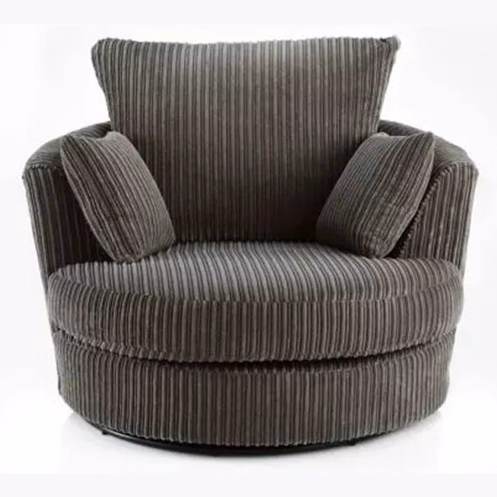 LUXURY LIFE Amalfi Dylan Grey Striped Jumbo Cord Fabric Swivel Tub Chair with Armrests W/D/H: 75 x 100 x 105 cm – 2