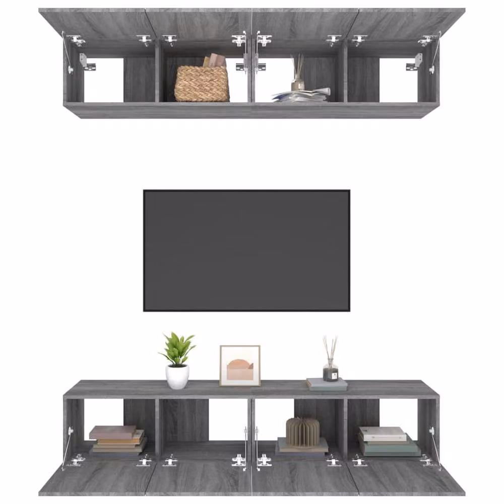 Berkfield Home Set of 4 Grey Sonoma Wall Mounted TV Cabinets in Engineered Wood W/D/H: 80 x 30 x 30 cm – 3