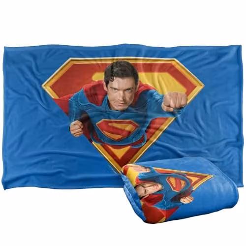 Warner Bros. Superman 2025 Flying Over S-Shield Super Soft Fleece Throw Blanket, Multicolour