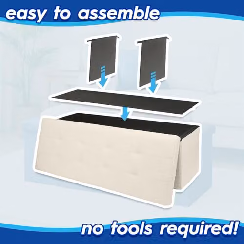 Harbour Housewares Foldable Bouclé Storage Ottoman Bench in Beige/White, W/D/H: 111 x 37 x 39 cm – 2