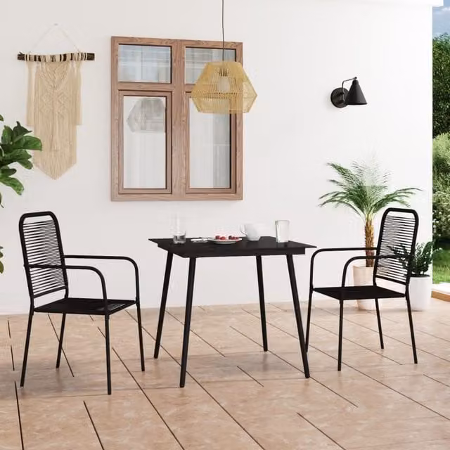 Berkfield Home 3 Piece Modern Garden Dining Set in Black Cotton Rope and Steel – 1