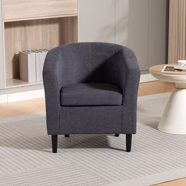 Artemis Home Beulah Grey Fabric Tub Accent Chair with Armrests and Solid Wood Frame – 1