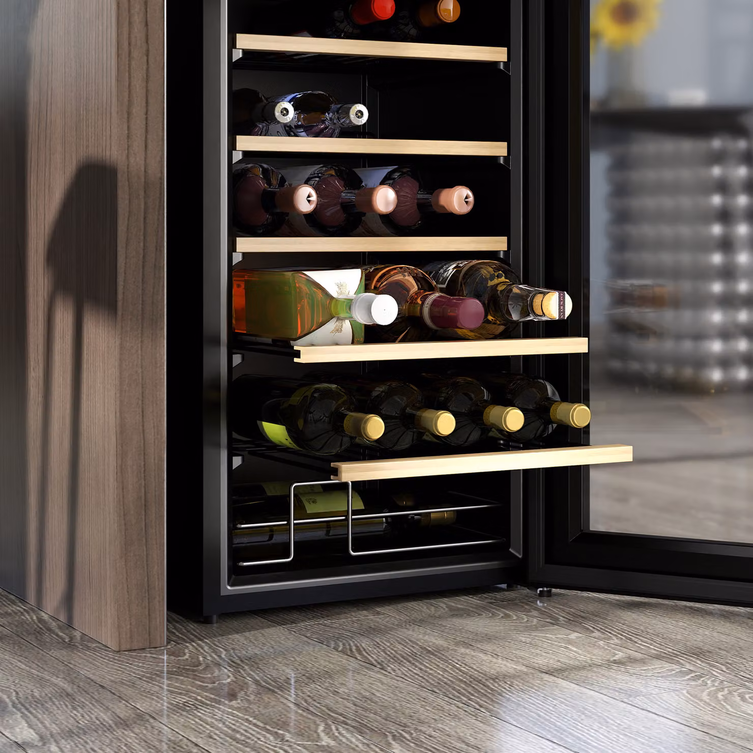 HOMCOM 24 Bottle Freestanding Wine Cooler Fridge with Glass Door and LED Light, 65L, Black – 5