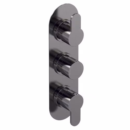 nuie Arvan Modern Round Concealed Triple Thermostatic Shower Valve with Diverter, Brushed Pewter