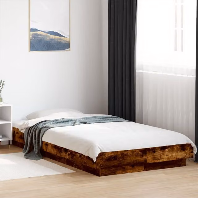 Berkfield Home Small Single Bed Frame in Smoked Oak Brown, W: 75 cm, L: 190 cm – 1