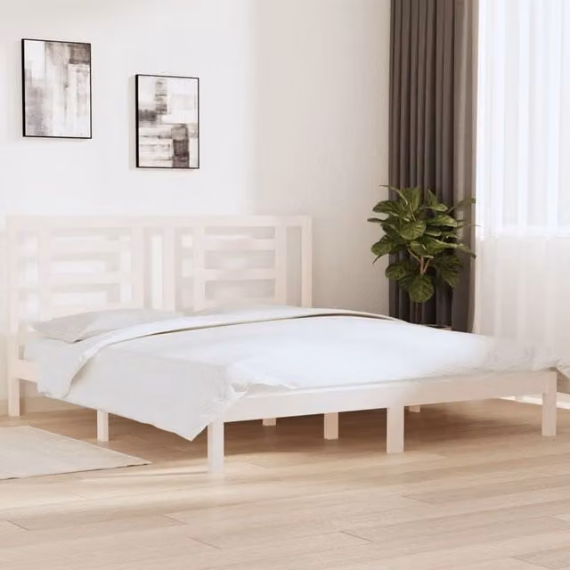 Berkfield Home Super King Size Solid Pine Wood Bed Frame, White, W/D/H: 180 x 200 cm