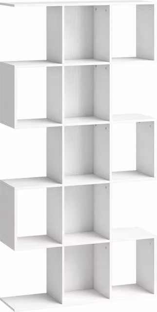 HOMCOM 5-Tier S-Shaped Geometric Bookshelf with 15 Compartments, White Wood Effect