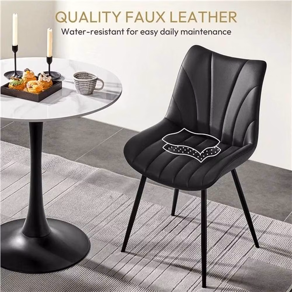 EONLION Set of 2 Modern Black Synthetic Leather and Metal Upholstered Dining Chairs – 4