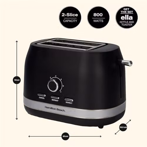 Hamilton Beach Ella 2 Slice Toaster, 800W, Black – 4