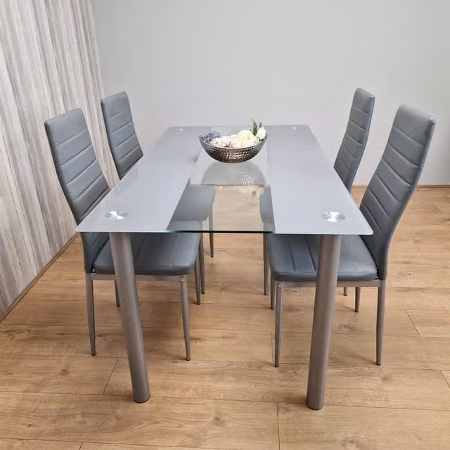 Kosy Koala Modern Rectangular Grey Glass Dining Table and 4 Chairs Set in Brown