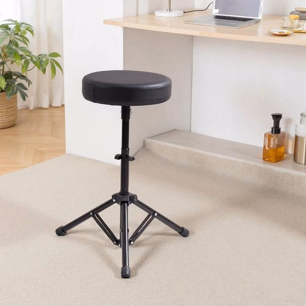 KORVIXA Folding Padded Music Stool in Black with Synthetic Leather Upholstery – 2