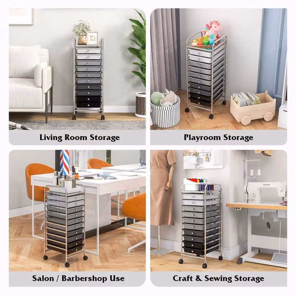 SPETLEK 10 Drawer Metal Storage Trolley Mobile Rolling Utility Organiser in Grey – 7