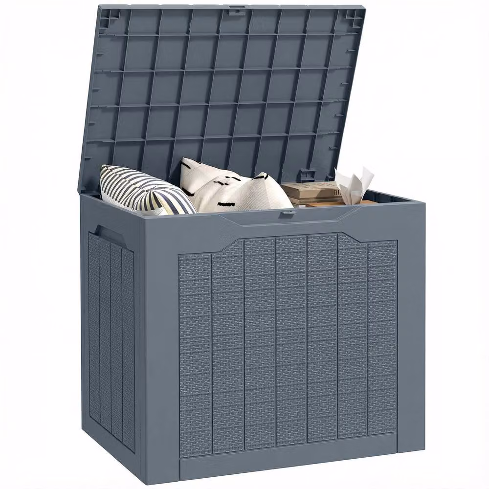 OUTSUNNY 97L Plastic Garden Storage Box with Handles, Light Grey – 2