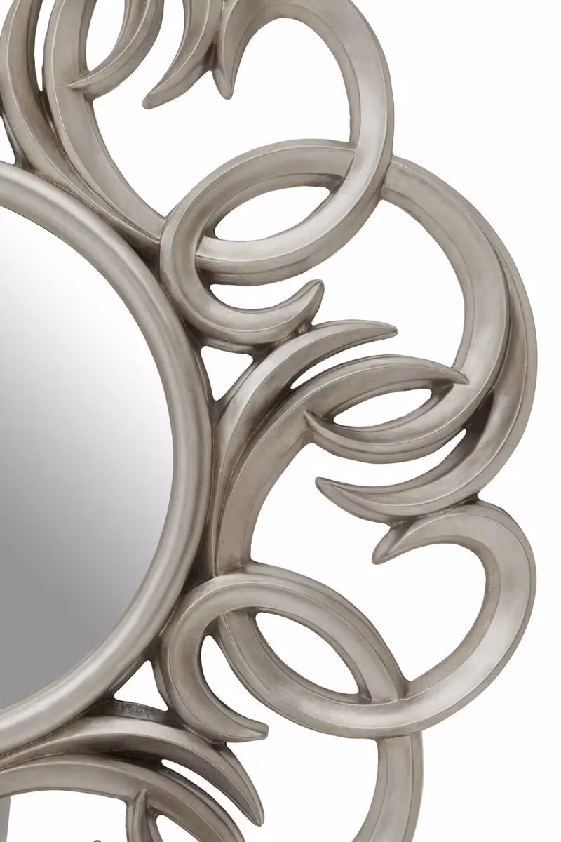 Orsina Entwined Silver Swirl Abstract Wall Mirror, Round Decorative Glass Mirror, Diameter: 104 cm – 2