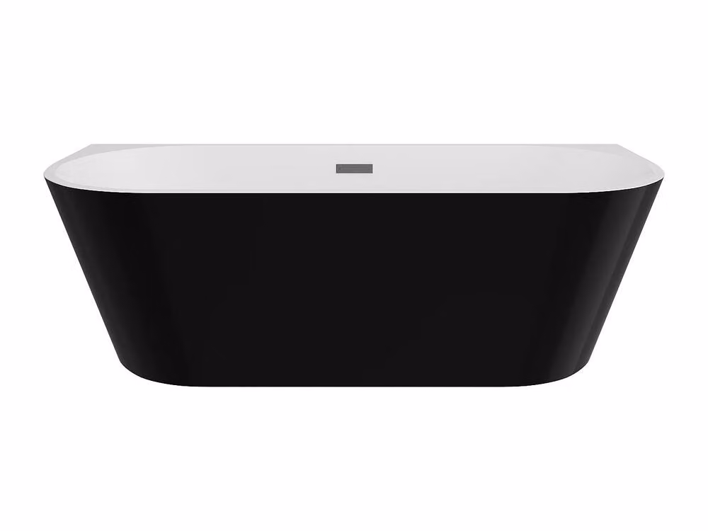 Vente-unique Asymmetric Semi Freestanding Acrylic Bath in Gloss Black, W/D/H: 180 x 75 x 58 cm, 255L – 2