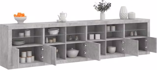 Berkfield Home Modern Sideboard with Integrated LED Lights in Grey, W: 283 cm, D: 37 cm, H: 67 cm