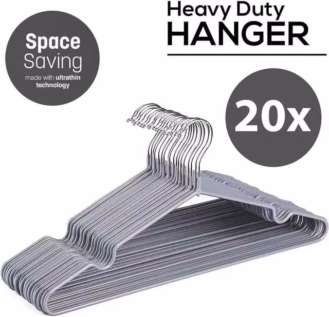 PAWNORA 20 Pack Space Saving Metal Wire Hangers in Grey
