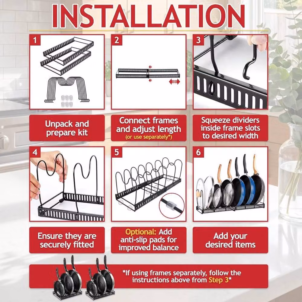 EONLION Black Expandable Pan and Pot Rack Adjustable Kitchen Organiser, Width: 100 cm – 3
