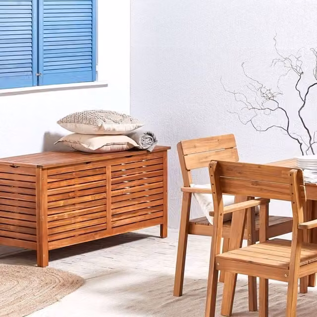 Wyld and Coco Acacia Wood and Steel Storage Box with Lid in Brown, W/D/H: 130 x 64 x 64 cm – 1