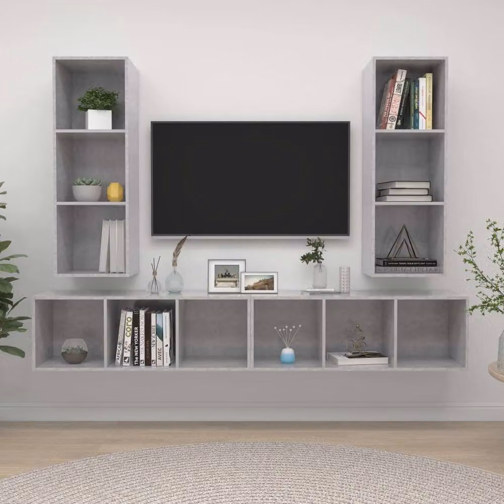 Berkfield Home Set of 4 Wall-mounted TV Cabinets in Concrete Grey, W/D/H: 107 x 37 x 37 cm – 2