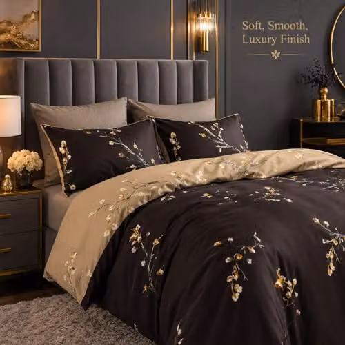 Lazzaro Premium Brushed Microfibre Double Duvet Cover Set with Pillowcases in Black or Beige, W/D/H: 200 x 200 cm – 3